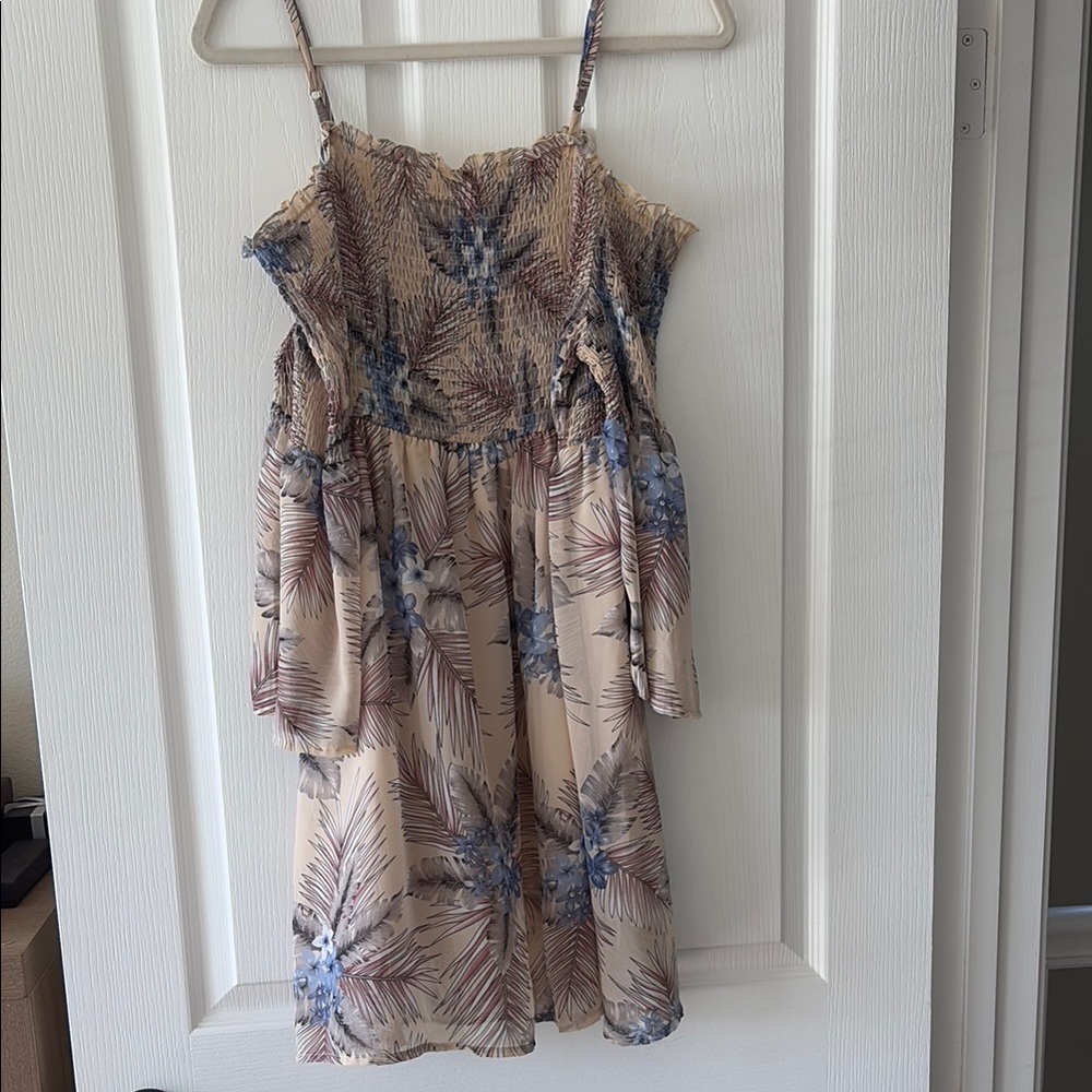 Floral Print Women's Dress - Beige and Blue - Picture 3 of 3